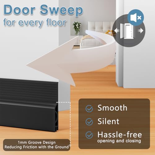 Image of Door Draught Excluder, Adjustable Door Sweep for Bottom of Door, Gap Filler for Exterior and Interior Doors, Door Weather Stripping Blocks Noise and Cold Air (39 Inch, Black)