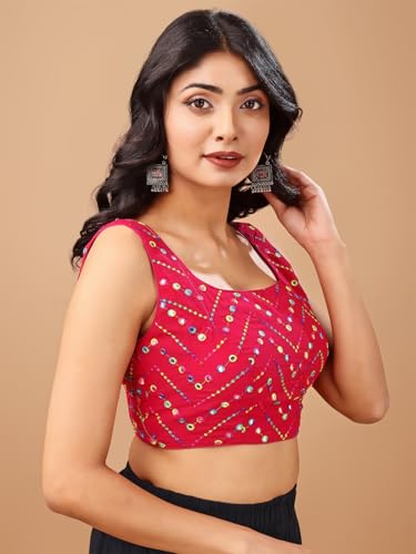 Womanista Women's Polyester Solid Sleeveless Regular Fit Sequinned Blouse (Bl_80_Pink S)