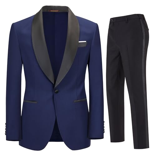 Men's 2 Piece Suit Set,One Button Slim Fit Formal Wedding Prom Tuxedo Suits,Solid Blazer & Pants