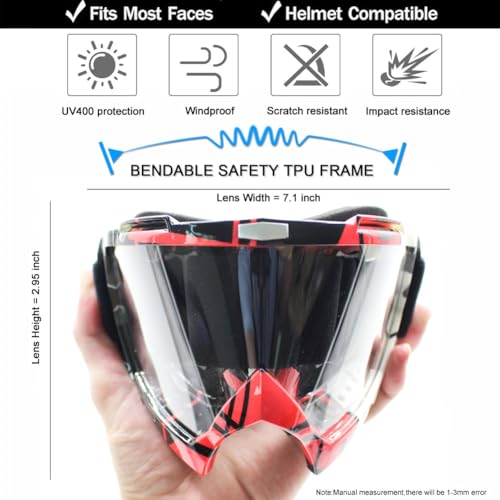 Image of SPOSUNE Dirt Bike ATV Goggles - UV400 Motorcycle Motocross Riding Goggles, Windproof Dustproof, Adults Men Women Youth