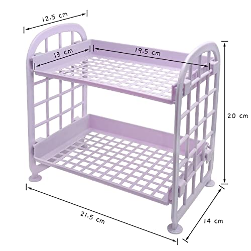 Unnfiko 2-Layers Table Shelf Organizer, Adjustable Plastic Storage Rack Shelf Square Basket Desk Stand Table Storage Organizer Shelves (Purple) #TOP2