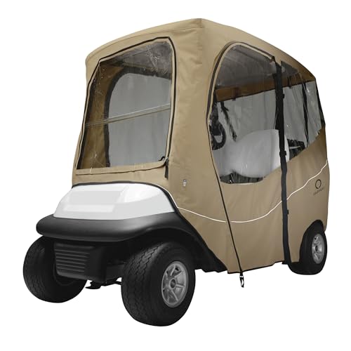 Classic Accessories Fairway Short Roof 2-Person Deluxe Golf Cart Enclosure Light Khaki with Clear Windows