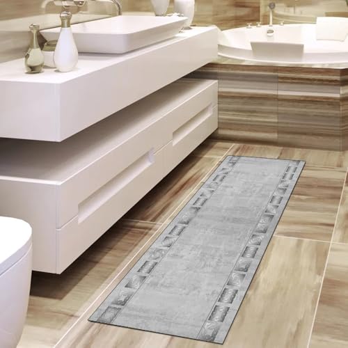 Alfombra de pasillo vintage lavable gris 40x180 decorativa y antideslizante 4