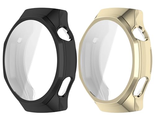 SHEAWA for HUAWEI WATCH GT6 Pro 46mm �P�[�X �J�o�[ 2�Z�b�g �ی�P�[�X TPU ��ʕی� �\�t�g�J�o�[ �Ռ��z�� �d�C���b�L �A�N�Z�T���[ (�u���b�N+���C�g�S�[���h)