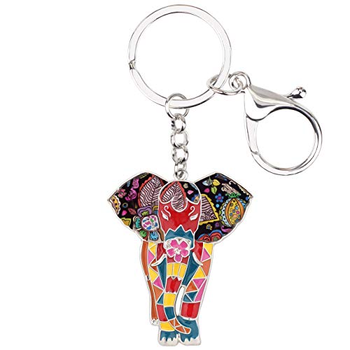 Weveni Porte-clés en alliage émaillé en forme d'éléphant pour femme et fille, multicolore Cover