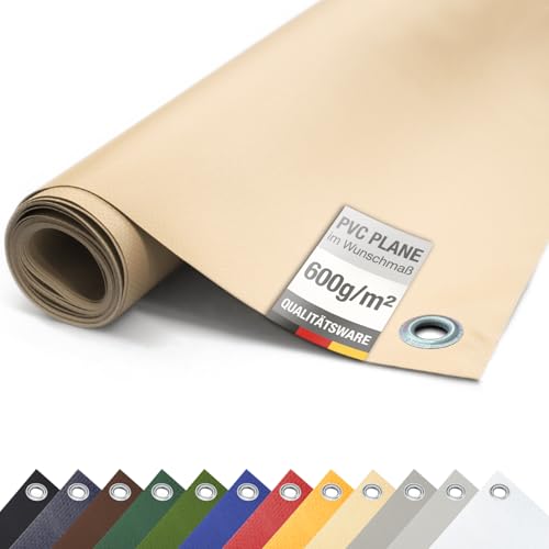 ANKO PLANEN LKW Plane 600 g/m² 1,5 m mit Rundösen – schwere PVC Abdeckplane wasserdicht UV-/frostfest reißfest Holzabdeckung & Sichtschutz (Beige RAL1014)