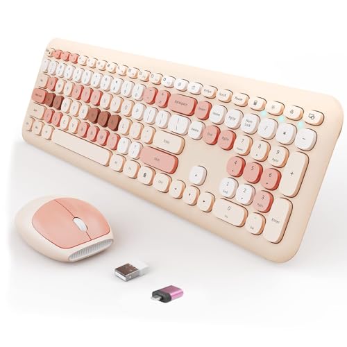 Wireless Keyboard and Mouse Combo, Colorful Ergonomic Full Size R...
