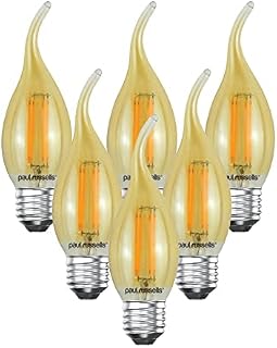 paul russells LED Filament Flame Candle Light Edison Screw E27, 35w Equivalent C35T 4W 380LM Lumens Lamps, 2200K Amber Bulbs, Energy Saving Chandelier Bent-Tip Lightbulbs, Pack of 6