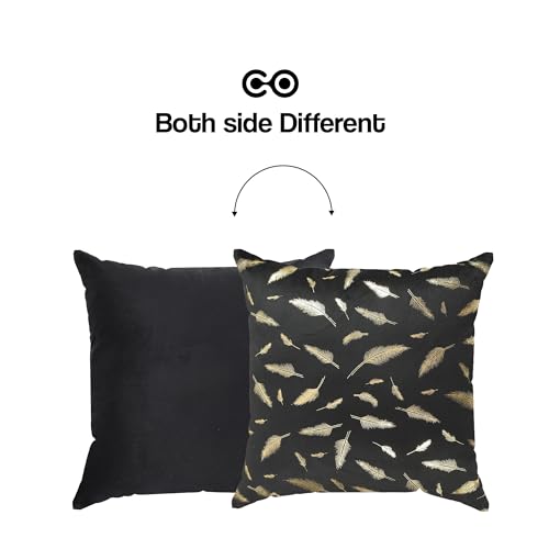 Image of Yellow Weaves Foil Printed Velvet 250 TC Cushion Cover 16 X 16 Inches, 1 Piece, (Black)