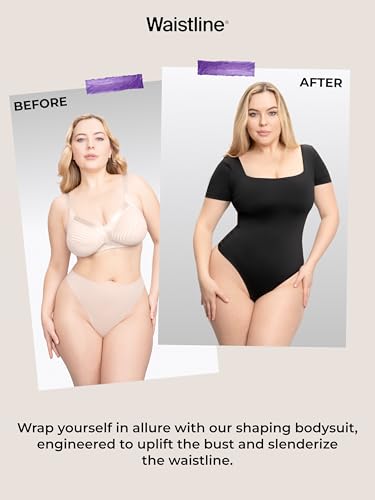 WAISTLINE Women's Short Sleeve Bodysuit - Seamless Tummy Control Shapewear - Body Sculpting & Shaping T Shirt
