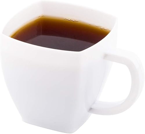 Miniatura 1 de Restaurantware Tazas de café de plástico de 5 onzas, 100 tazas cuadradas de expreso, desechables, pequeñas, tazas de plástico blanco con asas,