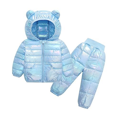 Kids 2 Piece Snowsuit Boys Girls Lightweight Packable Hooded Puffer Jacket Metallic Quilted Down Boys Large Winter Coat