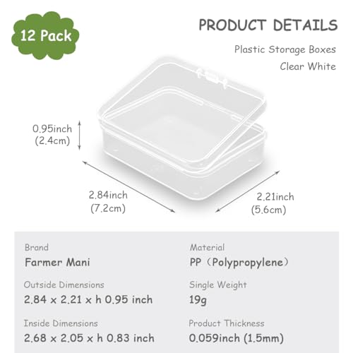 Image of 12 Pack Rectangle Small Plastic Containers (2.84 x 2.21 x 0.95 Inch), Small Plastic Containers, Mini Bead Organizer for items, Crafts, Beads, Coins, Jewelry and Business Cards