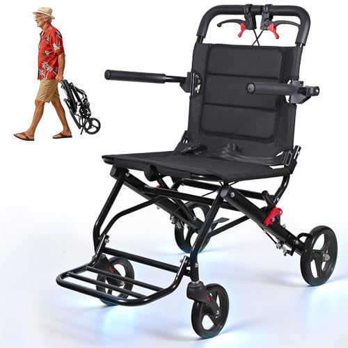 Image of 2026 Upgraded Wide Seat Transport Wheelchair, 18.1 inch Lightweight Foldable Travel Wheelchair for Seniors, Portable All-Terrain Transport Chair with Brake, Seat Belt, 300 lbs Capacity