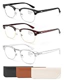 CCVOO 3 Pack Reading Glasses Blue Light Blocking, Retro Semi Rimless Readers Men Women, Half Horn Ri