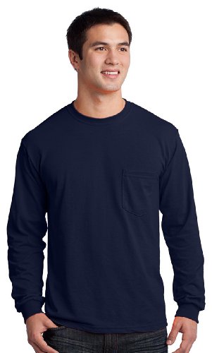 Gildan Men's Ultra Cotton Long Sleeves Pocket T-Shirt_Navy_M