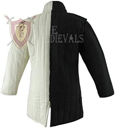 The Medieval Shop Thick Padded Gambeson Coat Aketon Jacket Armor, Black & White - Large