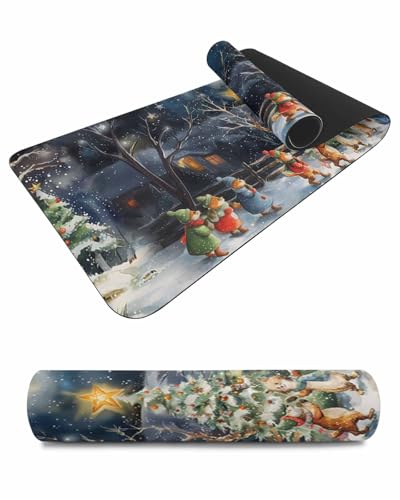 Debedcor Heat Proof Table Pads Waterproof Decorative, Merry Christmas Non-Slip Table Countertop Protector, Winter Animal Xmas Trees Snowfall Insulation Mat for Dining Room, 48 x 12 Inches