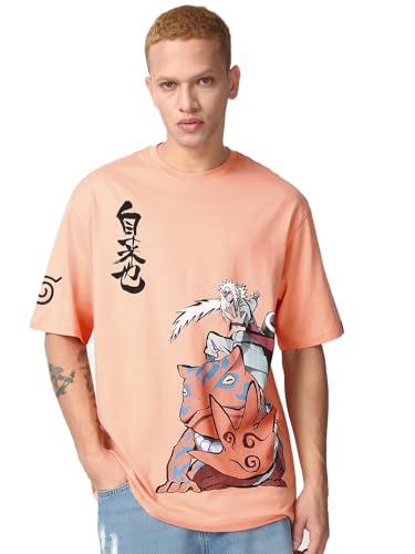 Image of Bewakoof Official Naruto Merchandise Men's 100% Cotton 220 GSM Graphic Print Oversized Fit Round Neck T-Shirt