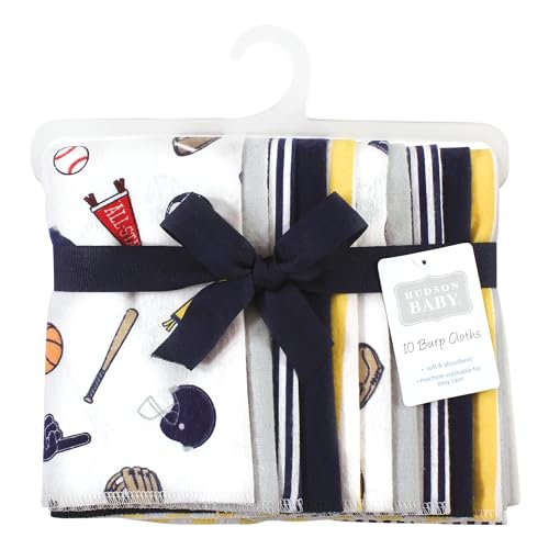 Image of Hudson Baby Unisex Baby Cotton Poly Flannel Burp Cloths, Sports Fan 10 Pack, One Size