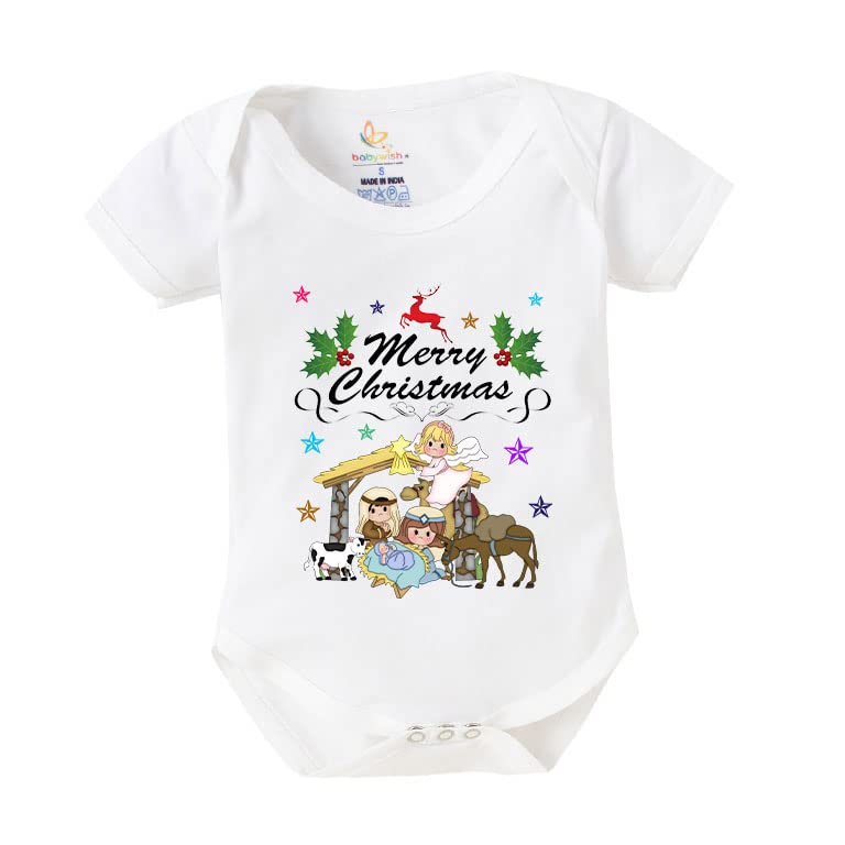 Image of baby wish Baby Christmas Bodysuits Newborn Santa Baby Romper Half Sleeve Unisex Romper Merry Christmas Party With Animal