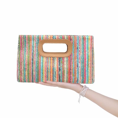 Image of Top Handle Straw Clutch Purses for Women Summer Evening Handbag Vacation Handbags Raffia Woven Beach Bags