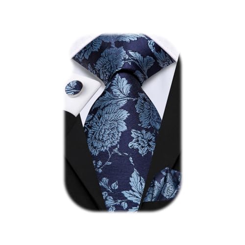 Image of Hi-Tie Men 63inches Tie Set Extra Long Necktie Paisley Tie Pocket Suqare Cufflinks Big and Tall Men Tie