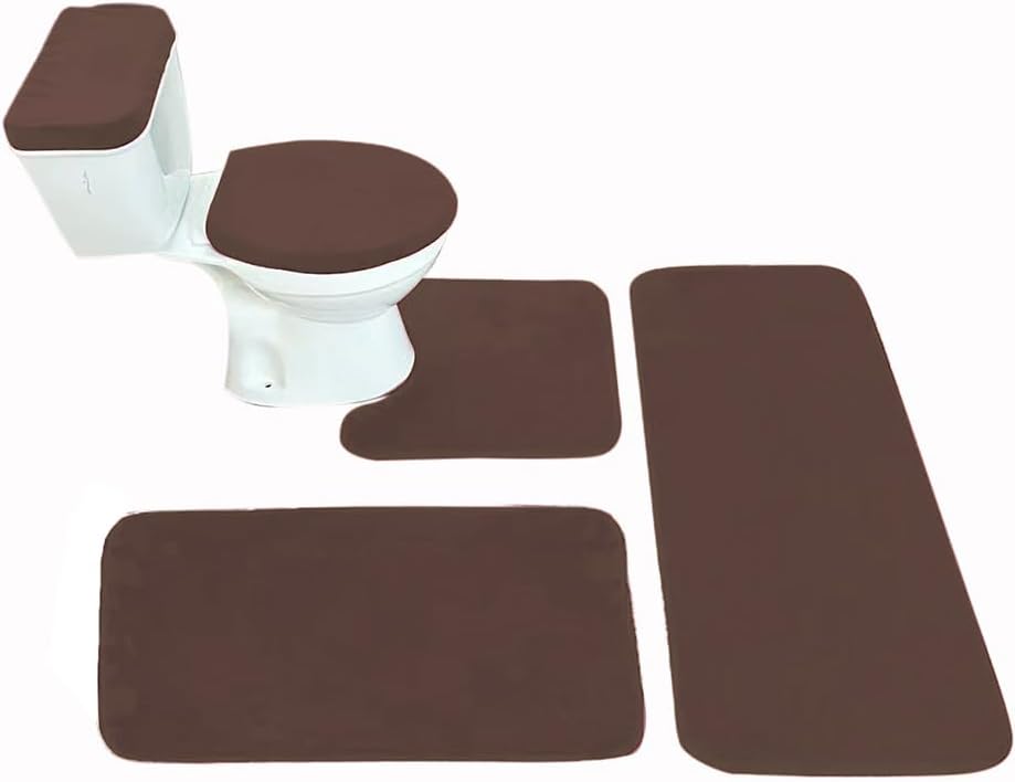 Madeals Long Memory Foam Bathroom Rug Set 5 Piece with Toilet Lid Cover and Tank Cover Set Brown