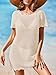 BreathSunny Womens Crochet Swimsuit Beach Cover Up 2026 Bathing Suit Swim Bikini Coverups Short Sleeve Mesh Knit Swimwear Pool Coverup Mini Dress Cream White L
