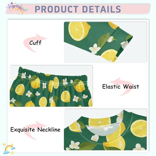 Pajama Sets Long Sleeve Lemon Slice Flower Green Soft Comfy Sleepwear 2 Piece PJS 3-8T4