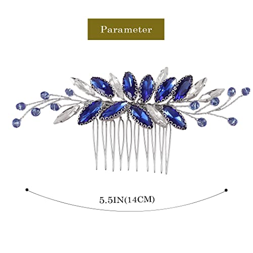 Latious Bride Wedding Hair Comb Silver Crystal Bridal Hair Clip Blue Rhinestones Hair Piece Royal Sapphire Crystal Hair Accessories For Women And Girls #TOP1