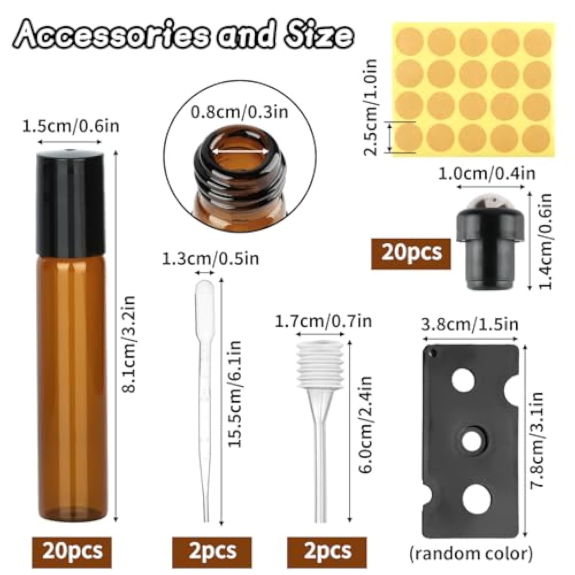 20 Pack Essential Oils Roller Bottles, 10ml Brown Glass