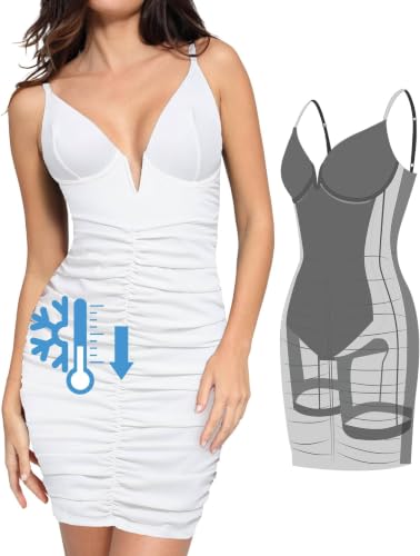 Image of Popilush Corset Midi Dress for Women, Built-in Bra Shapewear Ruched Dress