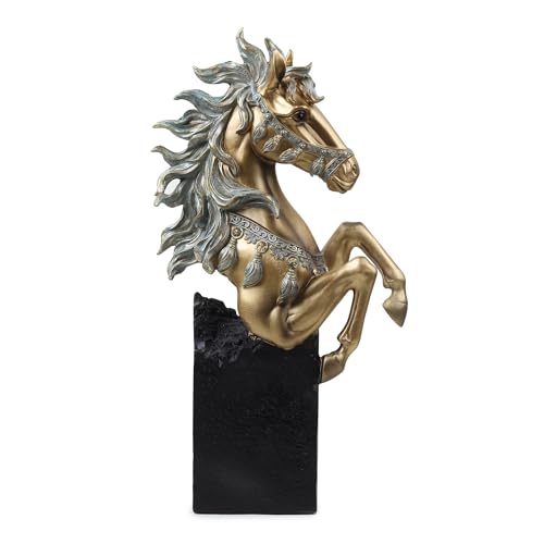 Image of ARMONIA Regal Horse Statue, Gold and Silver Finish, 40 cm Decorative Figurine with Black Base, Premium Home Decor