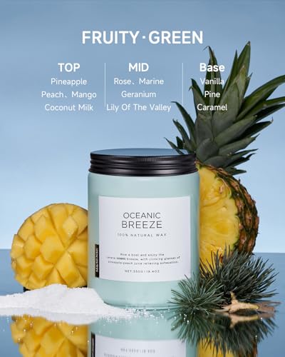 M&SENSE Candle Oceanic Breeze Scented, 19.4oz 110 Hour Long Lasting 2 Wick Pineapple & Mango Scent Natural Soy Candles for Home Scented for Stress Relief & Women/Men - Image 3