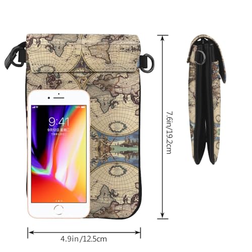 Ancient Map World Globe Small Crossbody Bags, Printed Cell Phone Purse with Card Slots, Shoulder Handbag with Strap3