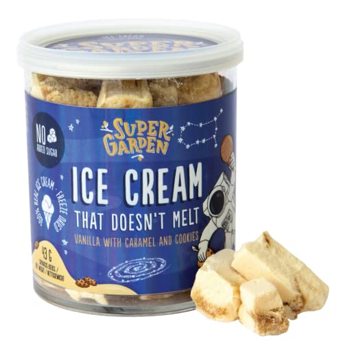 Helado de vainilla liofilizado con caramelo y galletas, sin azúcar añadida, comida deliciosa para astronautas y dulces de Super Garden