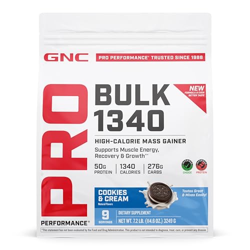 GNC Pro Performance Bulk 1340 - Protein Powder for Active Lifestyles - Sports Nutrition for Muscle Fuel - Nutrient-Dense Blend with Creatine & Glutamine - Cookies & Cream - 114.24 Oz (9 Servings)