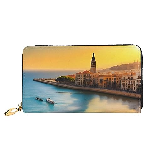 Long portefeuille Sunset In Barcelona noir zippé pour femme avec fentes pour cartes
