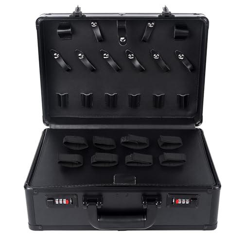 Hair Kit Tool Box Black/Gold Aluminum Alloy Barber Cases with Code Lock & Handle Portable Barber Accessories Case Modern Barber Carrying Case for Hair Stylist, Beauty Salon (Black)