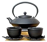 Tetera de hierro fundido Tetsubin de estilo japonés Diseño negro de la caligrafía 0.8 litros Altura; manejar 15,5 cm, manejar 9,5 cm Diámetro; 18cm, con pico de 21cm Peso; 1,5 kg vacío