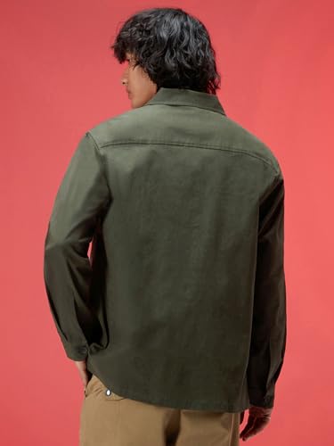 Image of Veirdo Regular Fit Solid Collared Full Sleeves Twill Lycra Material Full Sleeve Casual Winter Shacket For Men (Available Colors: Olive, Navy & Black)