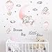 Stickers Muraux Grand Bébé éléphant Rose, Mignon cinq éléphants Nuages d'étoiles Grises De Lune Rose Stickers Muraux, JOENCOST Bébé Garcon Fille Autocollant Mural pour Chambre Pépinière Mur Décor