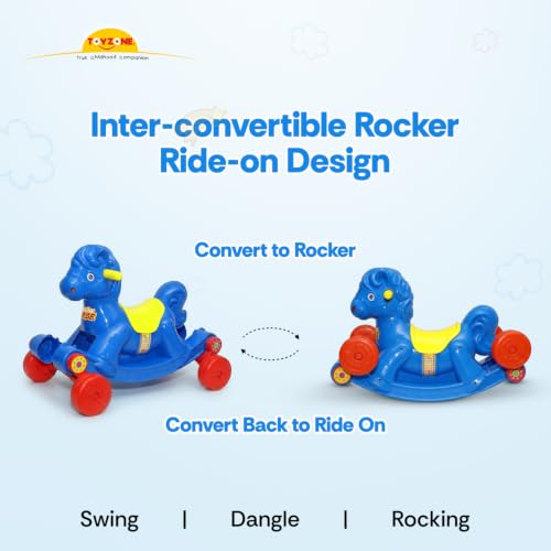 Image of Toyzone Derby Horse (Blue) | Baby Horse Rider | Horsey Rocker | Ride-on Toy for Kids | Indoor & Outdoor Rocker | Push Car | for Kids 2-6 Years
