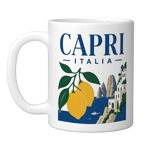 Taza de Cerámica Capri Italia Retro Graphic Blanca miniatura 1