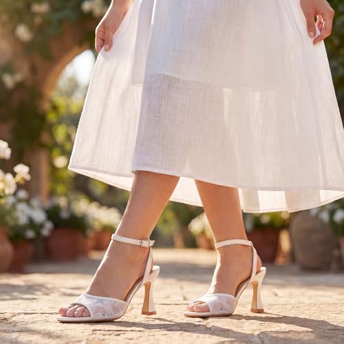 Image of Susanny High Heels for Women Pointed Open Toe Strappy Chunky Block Heels Ankle Strap Stiletto Kitten Heeled Sandals Wedding Bridal Party Prom Sexy Dress Shoes