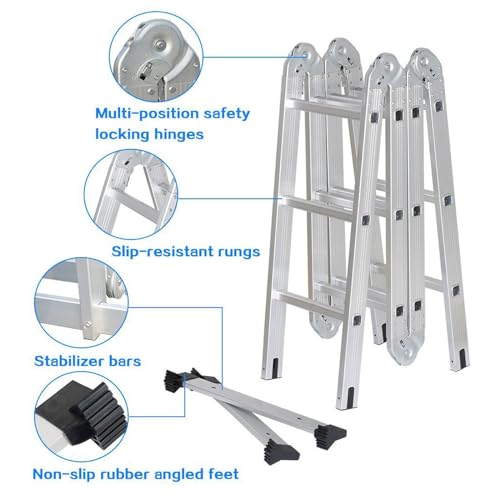 Rigogo 4.7 m Folding Ladder, Portable Aluminium Ladder, Stepladder, Loft Ladder, Multi-Purpose Ladder, 150 kg Load Capacity, EN131 8 Rigogo 4.7 m Folding Ladder, Portable Aluminium Ladder, Stepladder, Loft Ladder, Multi-Purpose Ladder, 150 kg Load Capacity, EN131 - Image 8