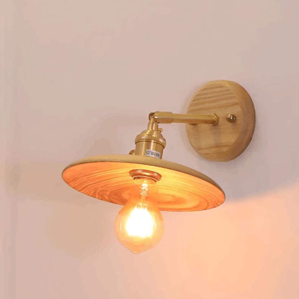 Applique da Parete in Legno Moderno di metà secolo, Braccio Dritto Regolabile in Ottone, Lampada da Parete per Camera da Letto, Piccola Lampada da Parete Rustica Vintage, Lampada da Comodino, SOG