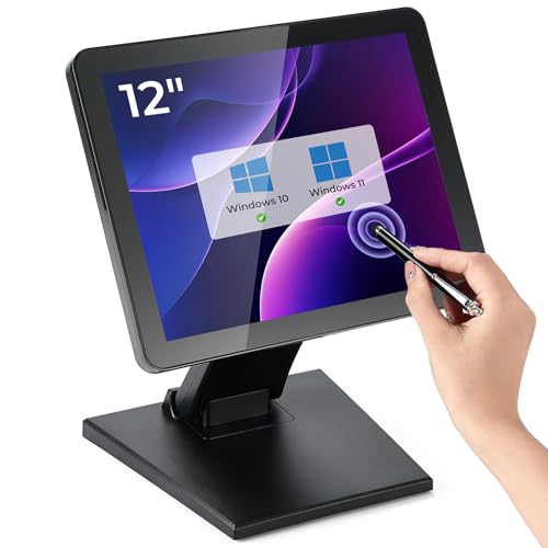 Image of MUNBYN 12-inch POS Touchscreen Monitor, LED POS Monitor, HDMI /VGA Capacitive Screen Display, Foldable Stand for Small Business, Retail, Restaurant, Bar, No Driver Required, 2Y Protection