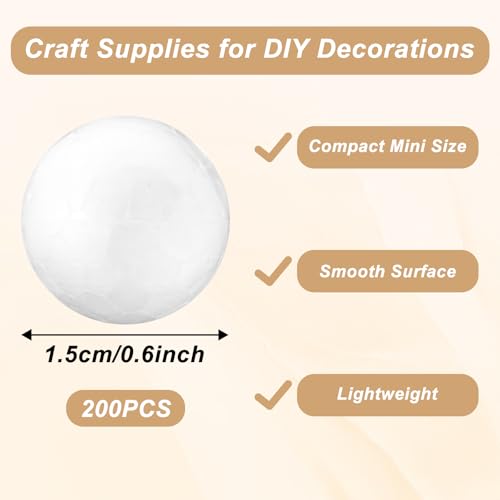 cobee 200 Stück Styroporkugeln Weiße, Kleine Styroporkugel 1.5cm Styroporbälle für Basteln Schaumkugeln Styropor Polystyrol Kugeln für Weihnachtsdekoration Basteln Kunstdeko Heimwerk Handwerk